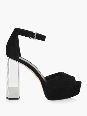 Black Suede Platform Ankle-Strap Heels